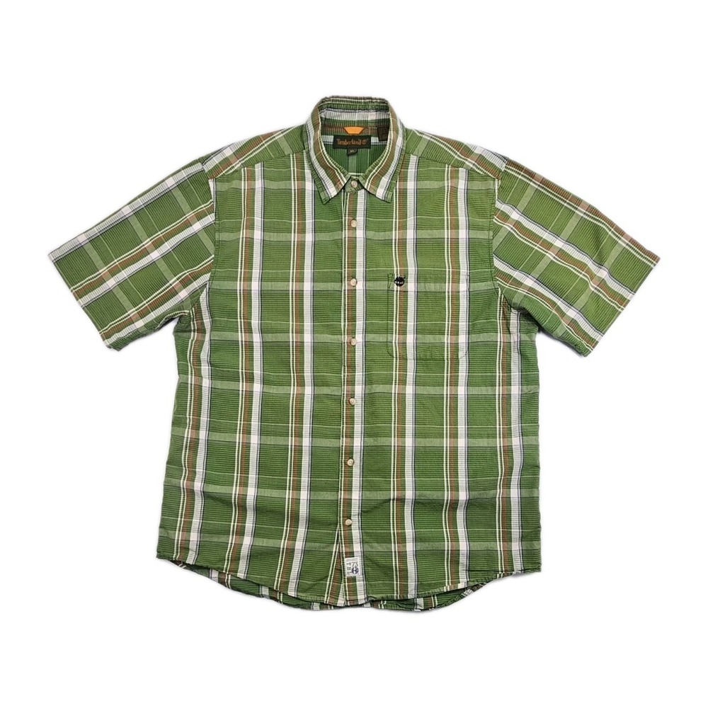 TIMBERLAND Mens Vintage‎ XL Fall Green Plaid Button Up Long Sleeve